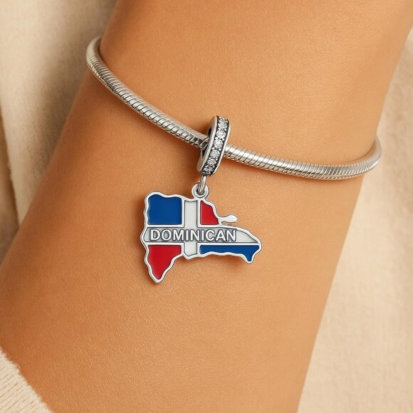 Dominican Republic Dangle Charm Sterling Silver Gift for Women - Picture 6 of 9